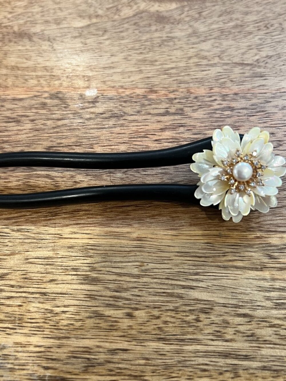 檀木贝母牡丹双钗发簪 Sandalwood and Mother-of-Pearl Tree Peony U Shape Hairpin